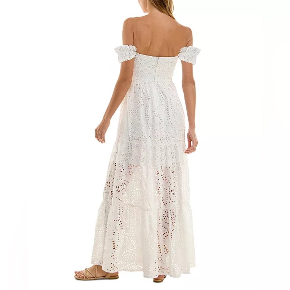 City Studio Juniors' Off-The-Shoulder Eyelet White Maxi Cotton Dress - Picture 2 of 10